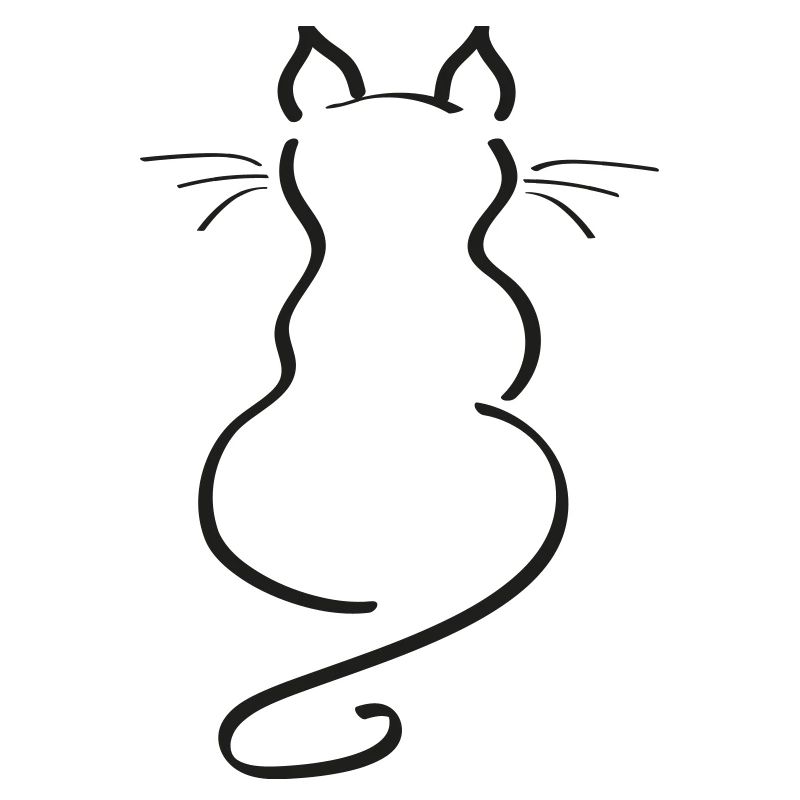 Cat Minimalist Line Back Plain Thick