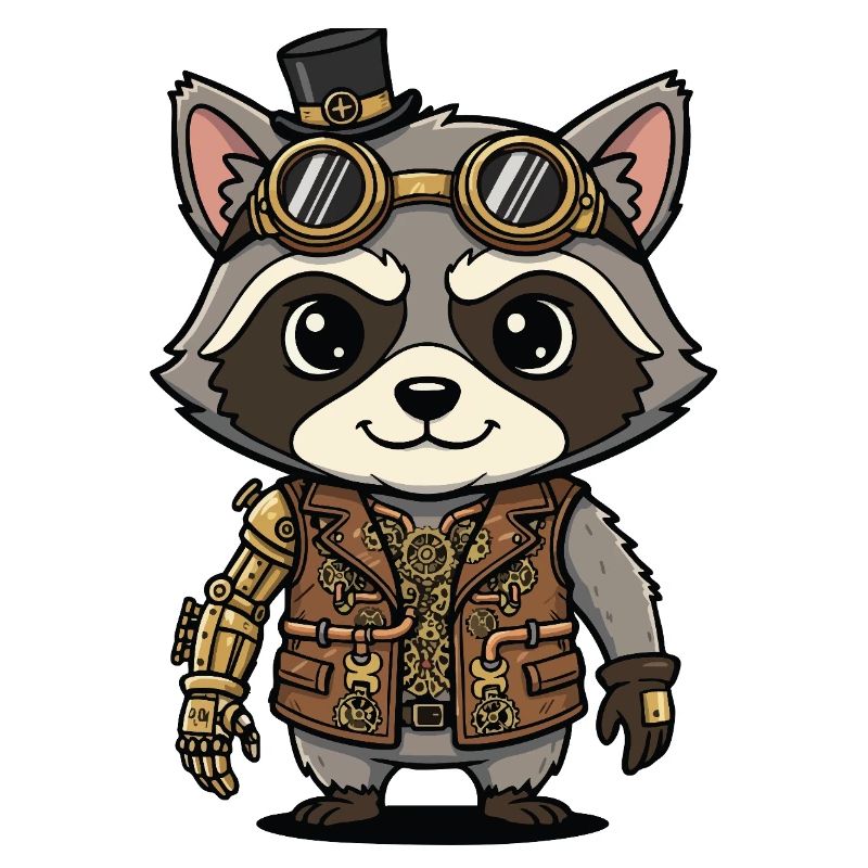 Raccoon Steampunk Arm Robotic Engineer