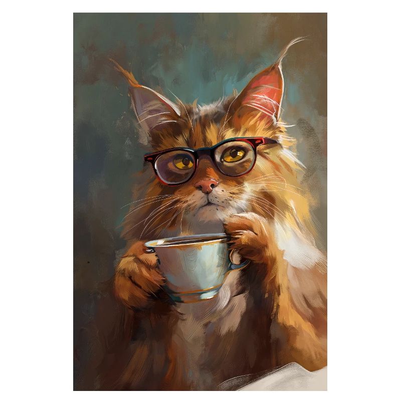 Posterillustration der Katze mit Kaffeetasse