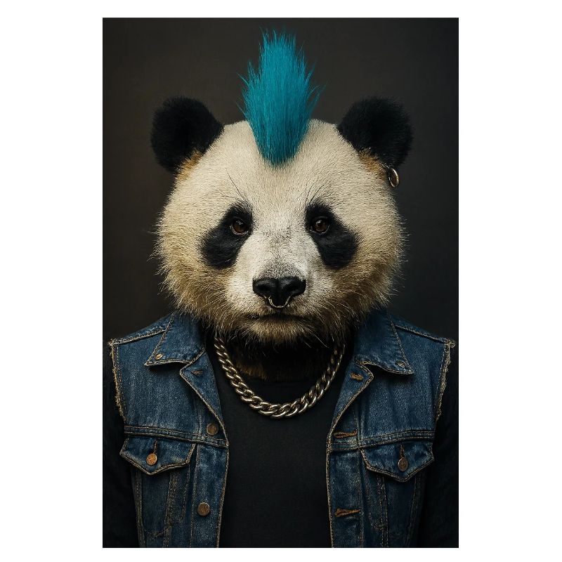 Panda Punk avec Mohawk bleu