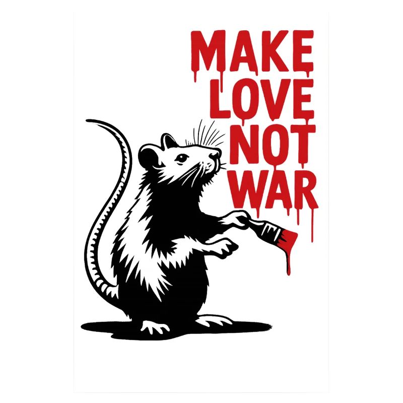 Ratte mit rotem Text Liebe statt Krieg
