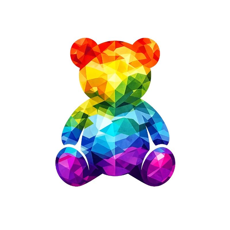 Rainbow teddy bear in geometric pattern
