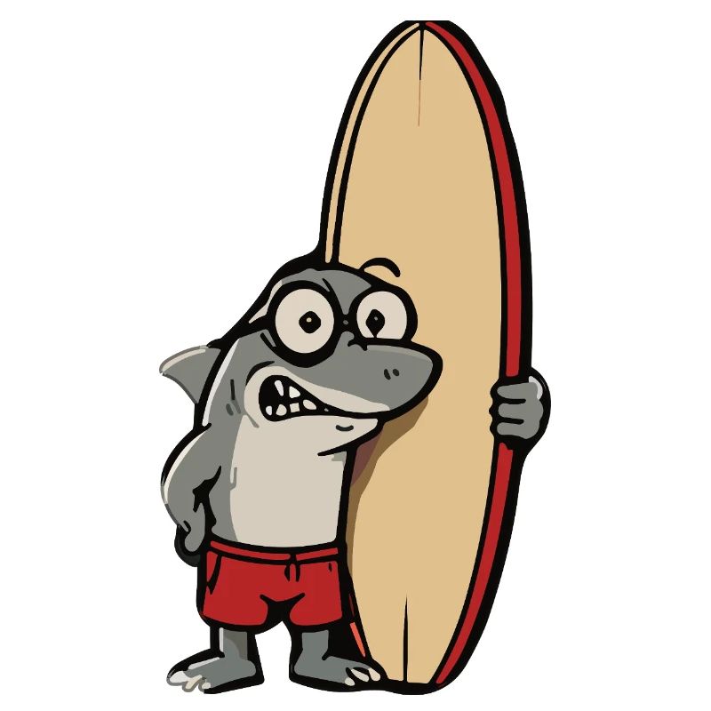 Dessin animé requin surfeur avec planche de surf