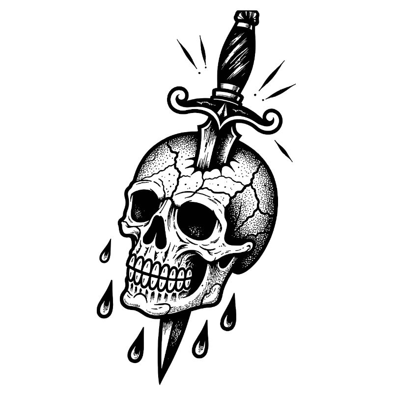 Zerbrochener Schädel mit einem Dolch