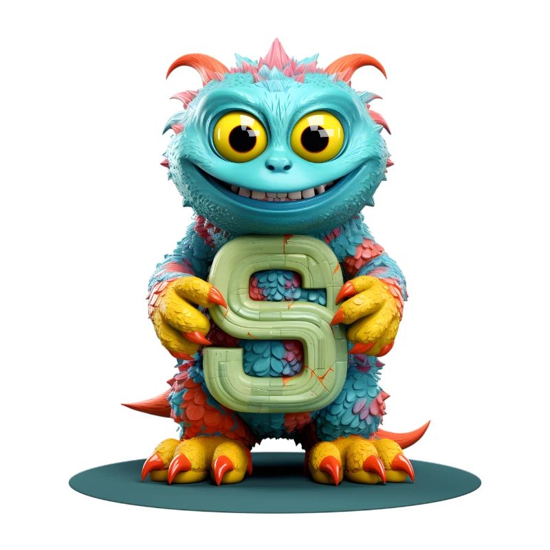 Buntes Monster mit Alphabet Buchstabe S