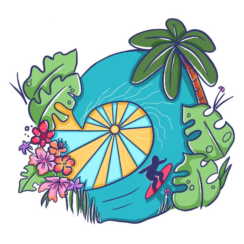 Tropical Ocean Wave with Palms – Summer Art