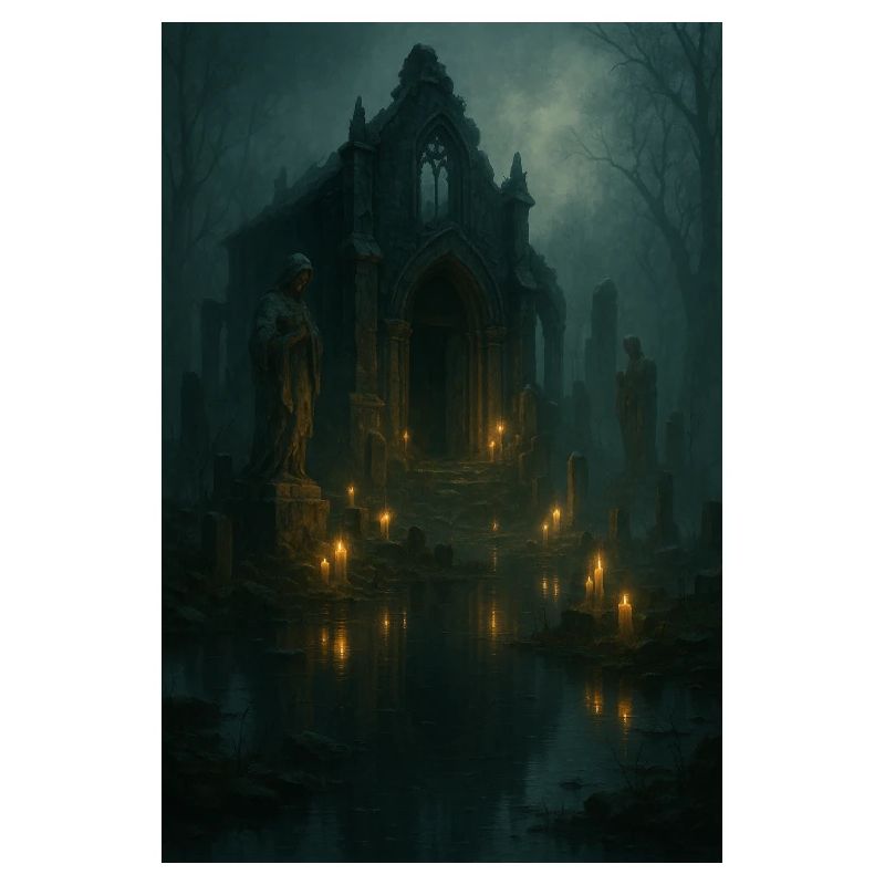 Gothic ruin by moonlight
