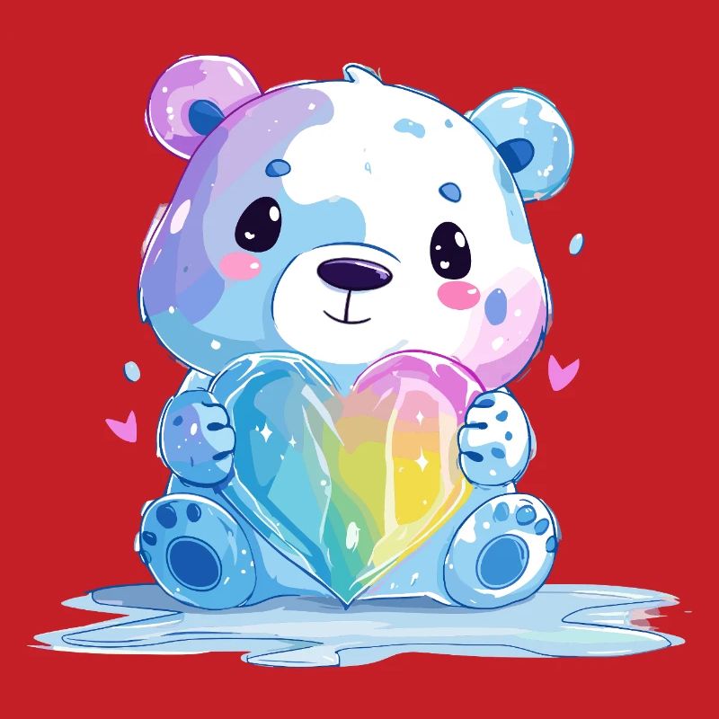 Süßer Eisbär mit Regenbogenherz