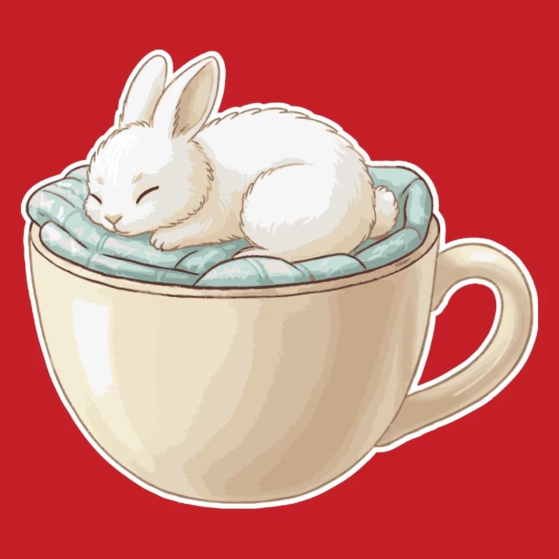 Sleeping rabbit in a cup