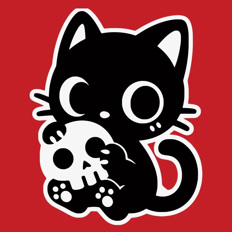Chat mignon effrayant avec un crâne | Kawaii Spooky Mot