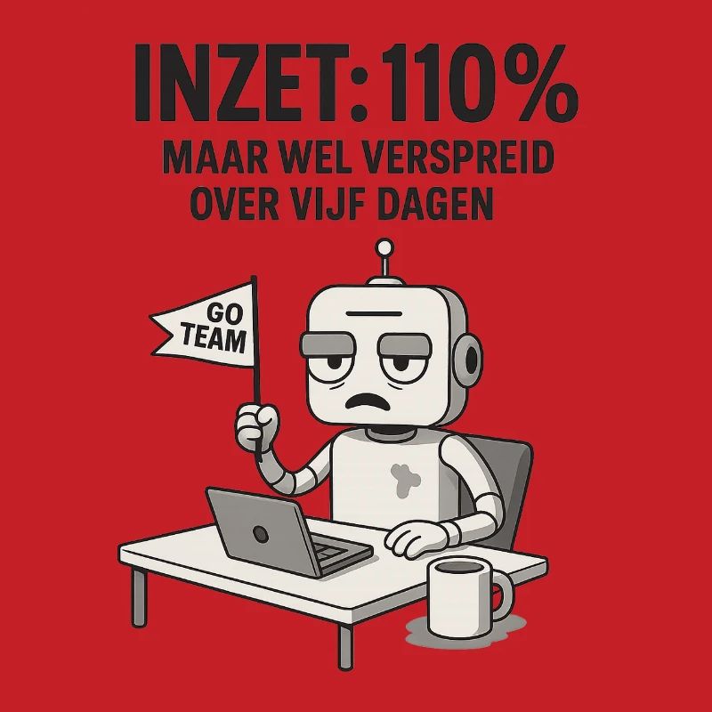 COMMITMENT: 110% – Robot at work with dry humor