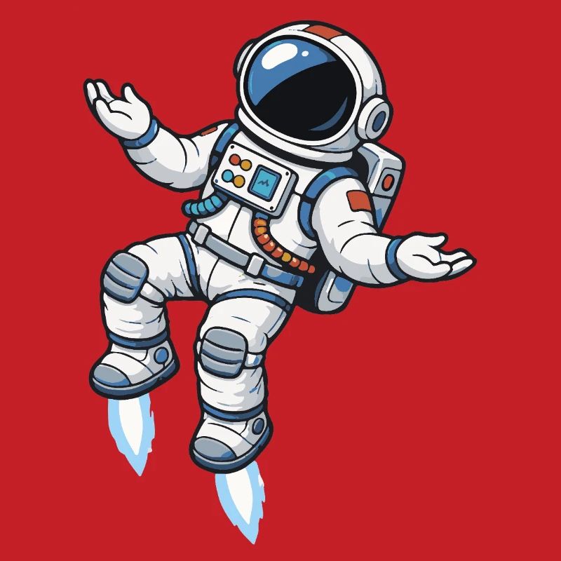 Floating cartoon astronaut with rocket propulsion