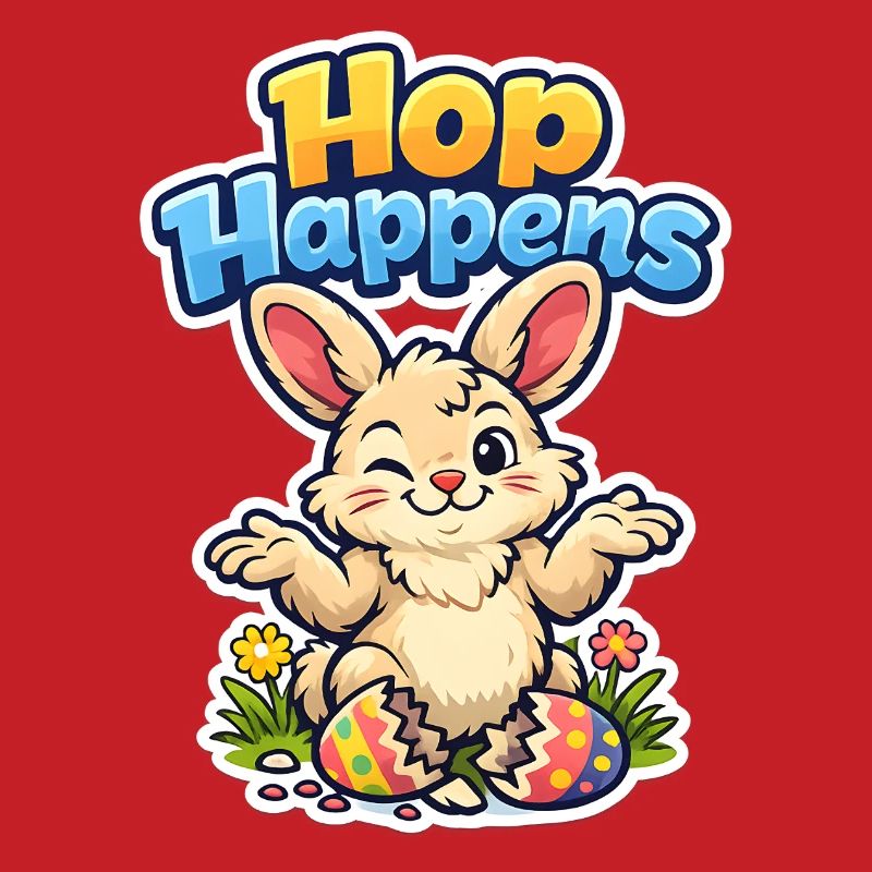 Cute Easter bunny with colorful egg and lettering