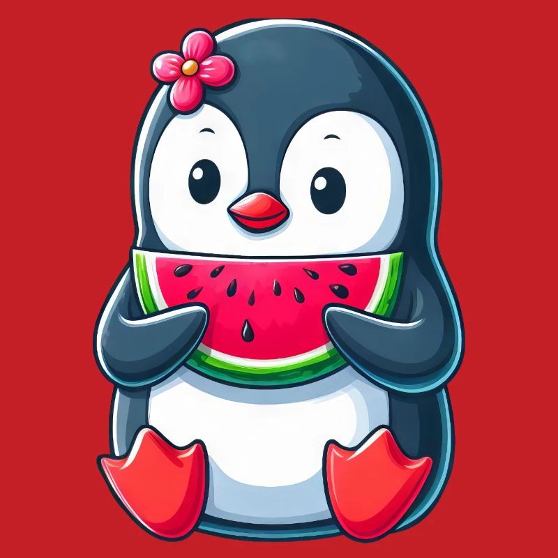 pingouin mignon avec dessin animé d’été pastèque