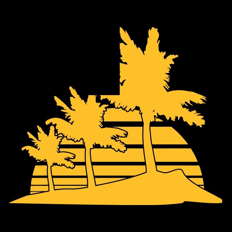 3 Palm Trees Island Tree Stripes Sun Sunset