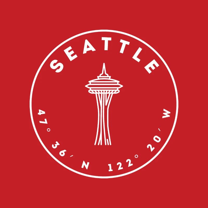 Seattle mit Space Needle und Koordinaten