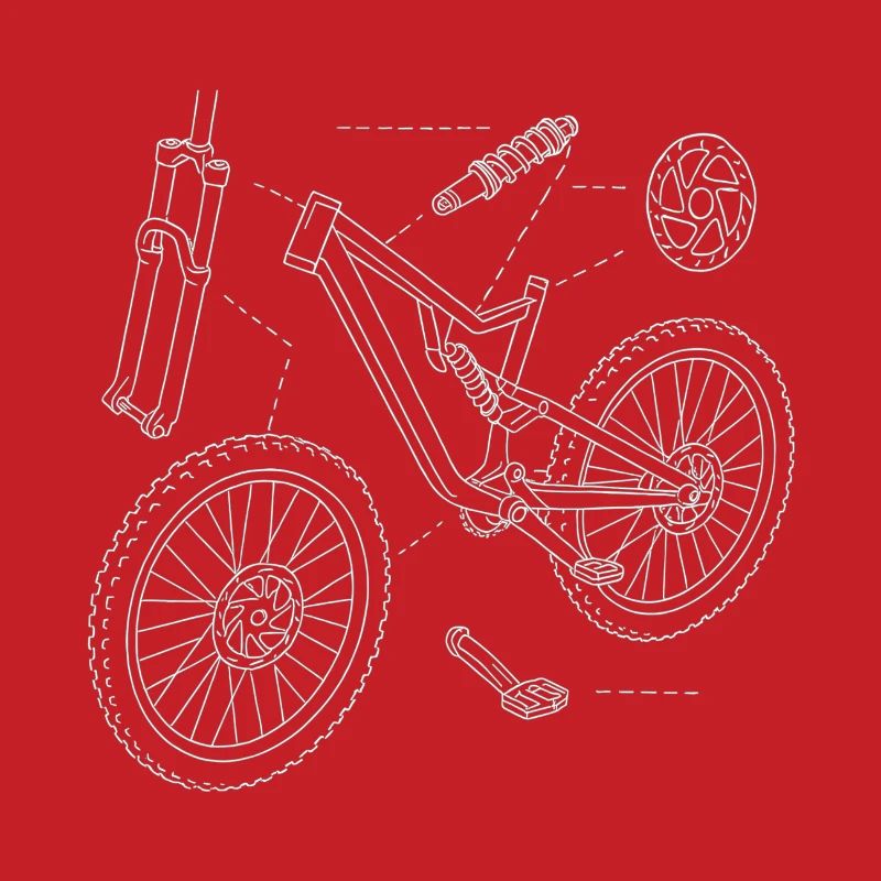 DH-Bike Exploded Drawing: MTB Technique Sketch