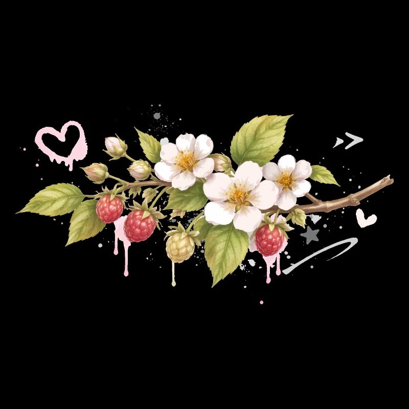 Raspberry branch with flowers graffiti style
