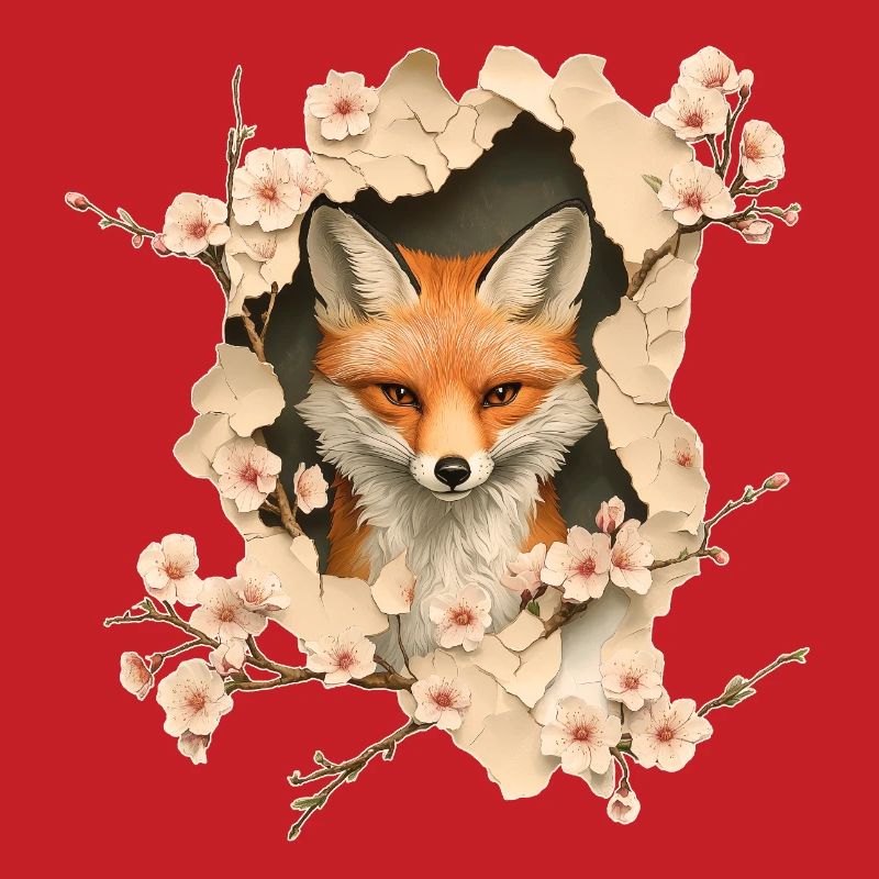 Fox with cherry blossoms