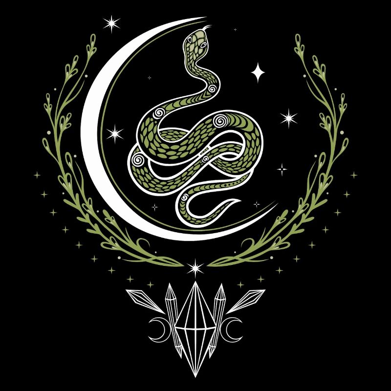 Snake with crescent moon and crystals