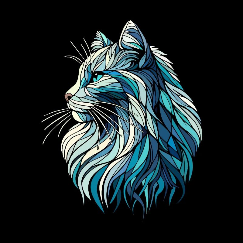 Blue cat head, geometric art, polygons