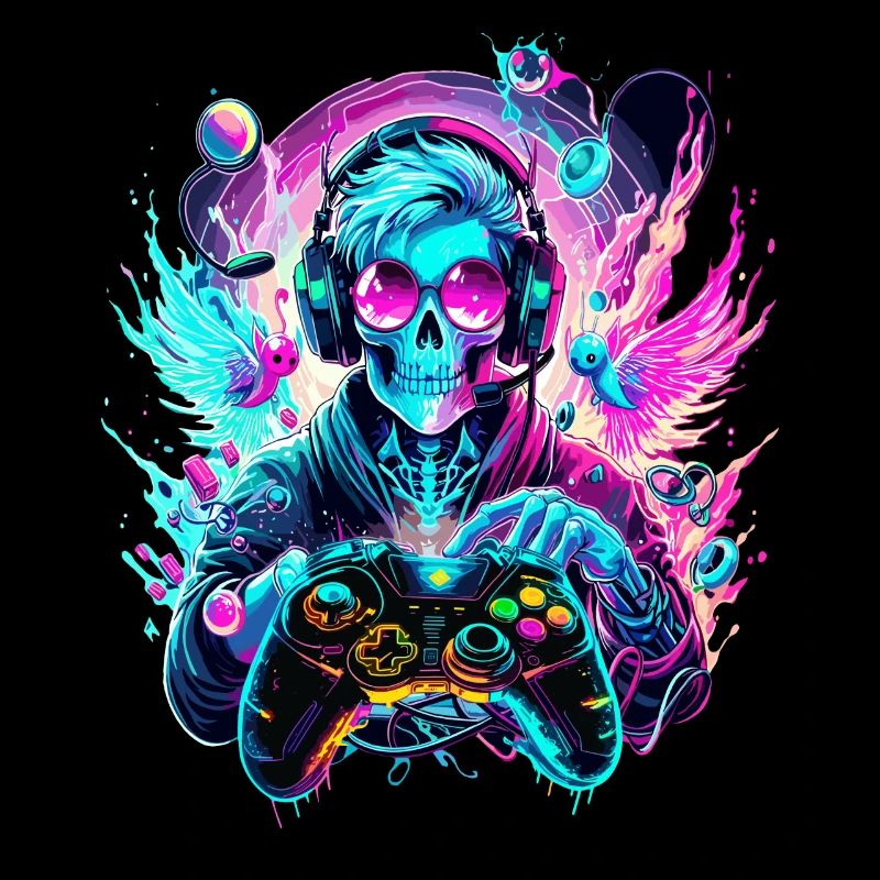 Synthwave Skull Gaming Controller Art