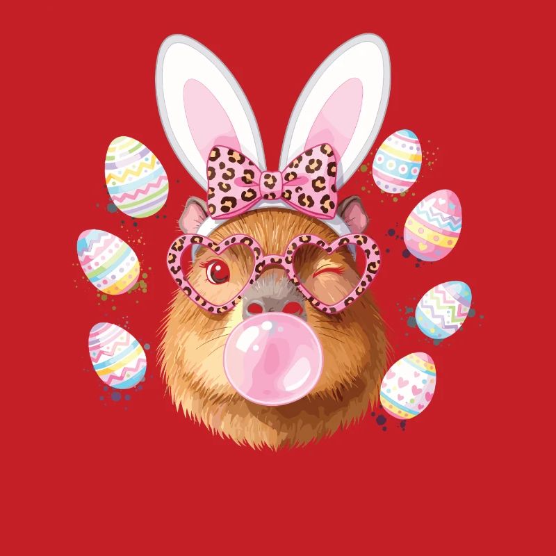 Easter Bunny Capybara with Leopard Glasses