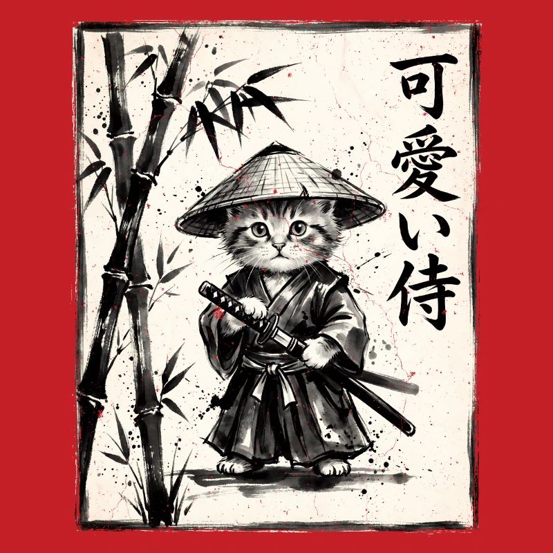 Samurai Cat Sumi-e Ink Drawing