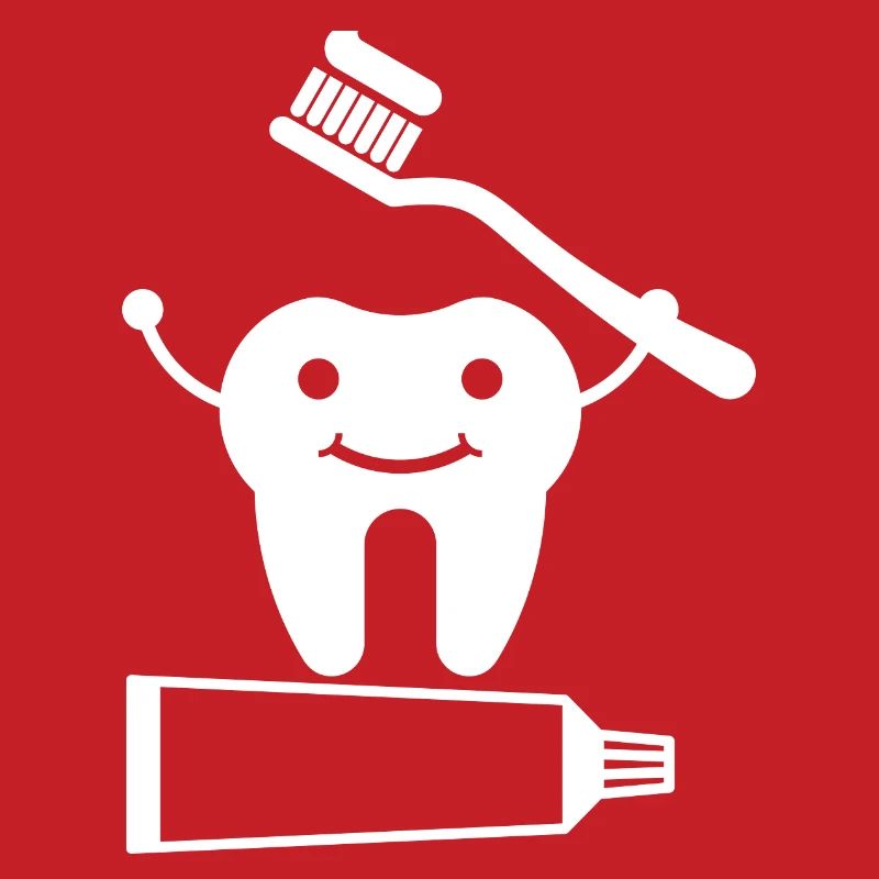 Tooth with toothbrush and toothpaste