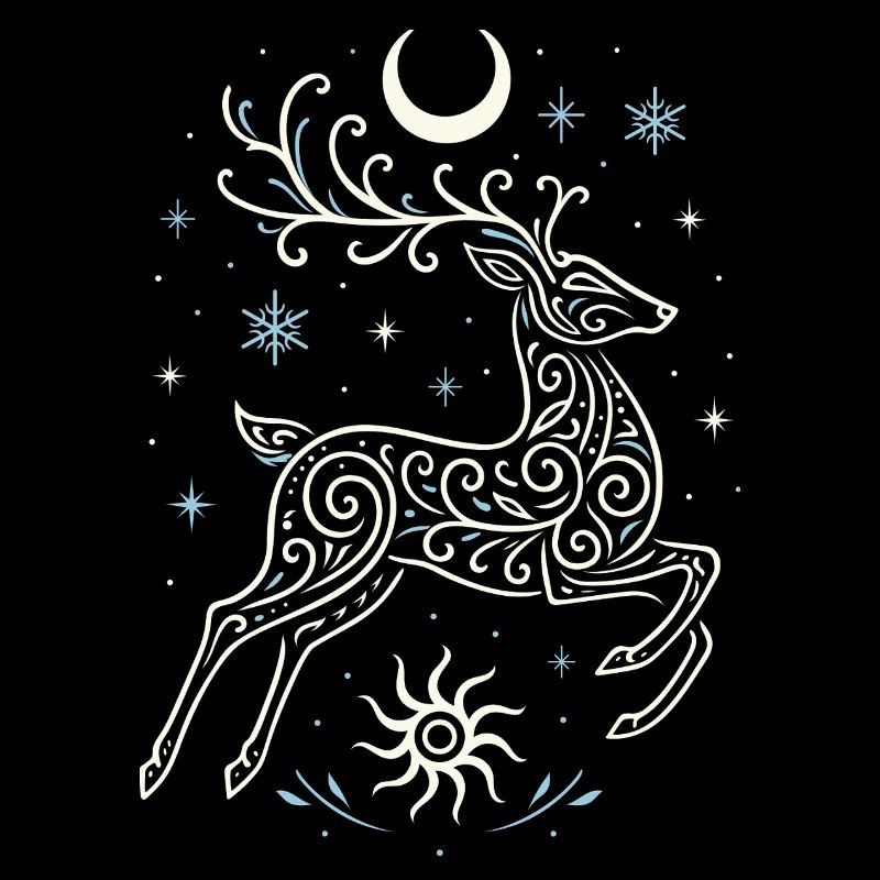 Jumping Yule Deer with Sun & Moon