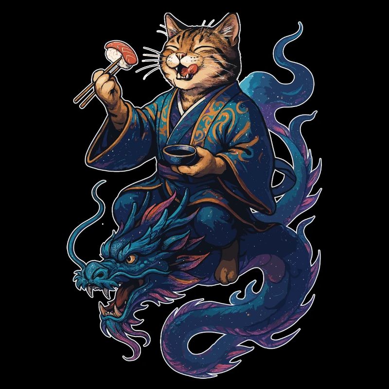 Sushi Katze getigert Kimono Drache Geschenk