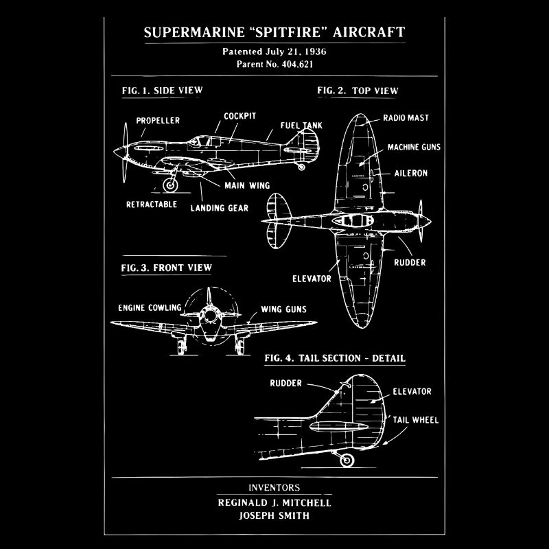 Plan vintage du chasseur Spitfire de la Seconde Guerre mondiale
