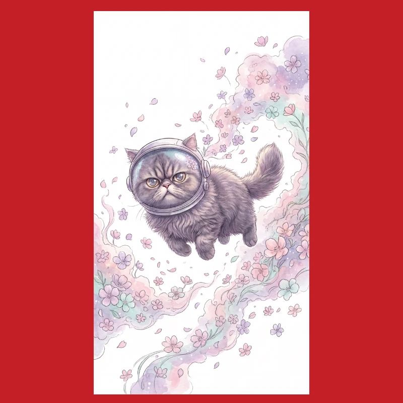 Chat de l’espace dans la magie des fleurs