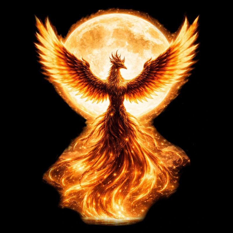 Phoenix burning in the moonlight