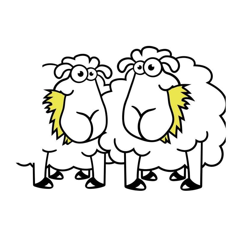 Deux moutons mangent de l’herbe 2 amis Équipe affamée
