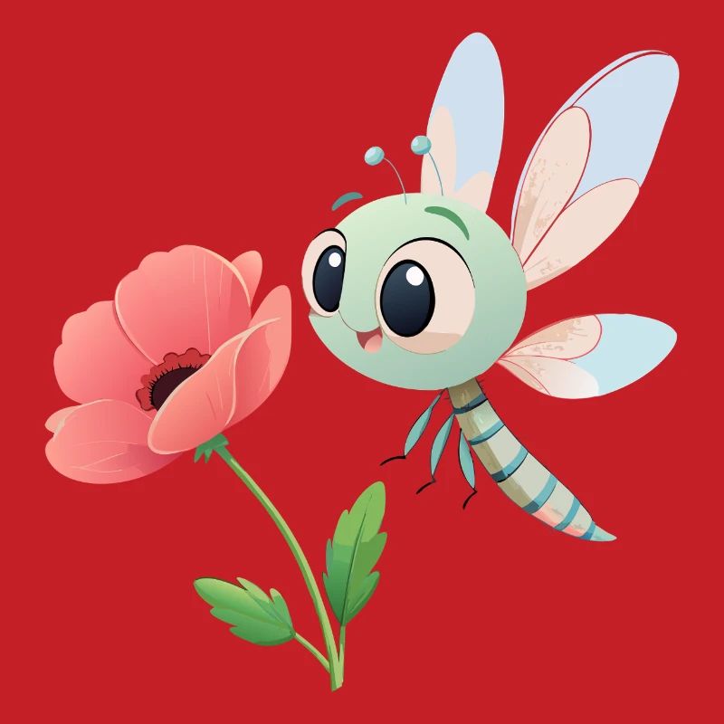 Bébé libellule colorée proche d'une fleur (v02)