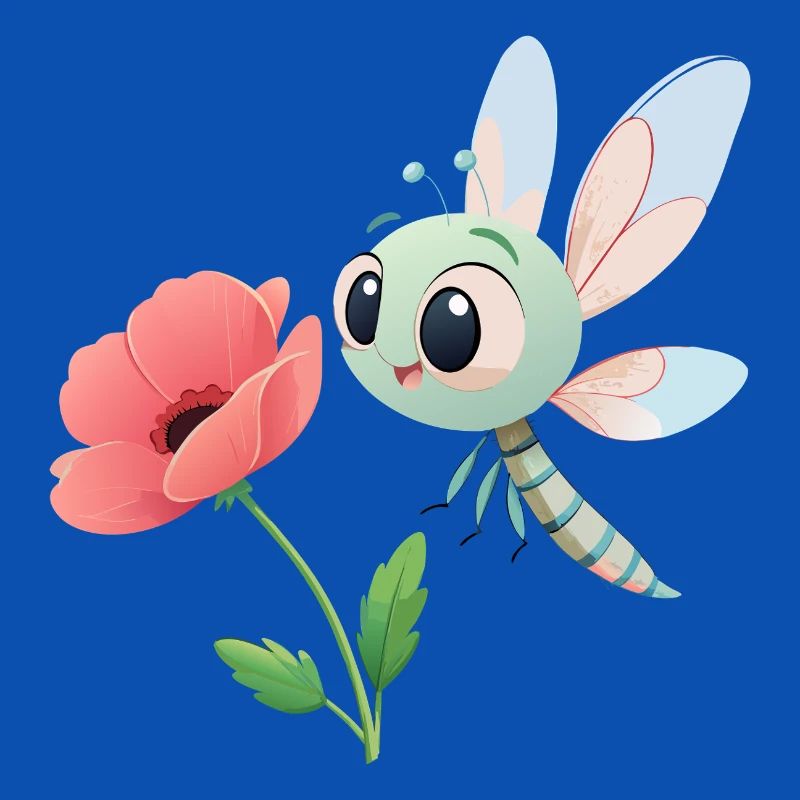 Bébé libellule colorée proche d'une fleur (v02)