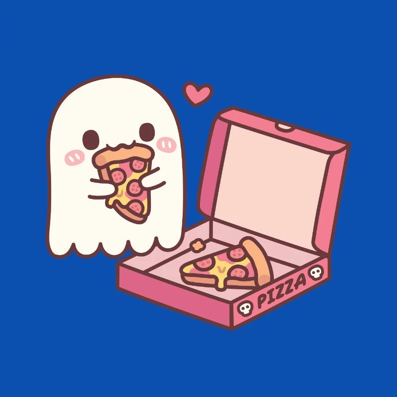 Fantôme mignon mangeant de la pizza drôle