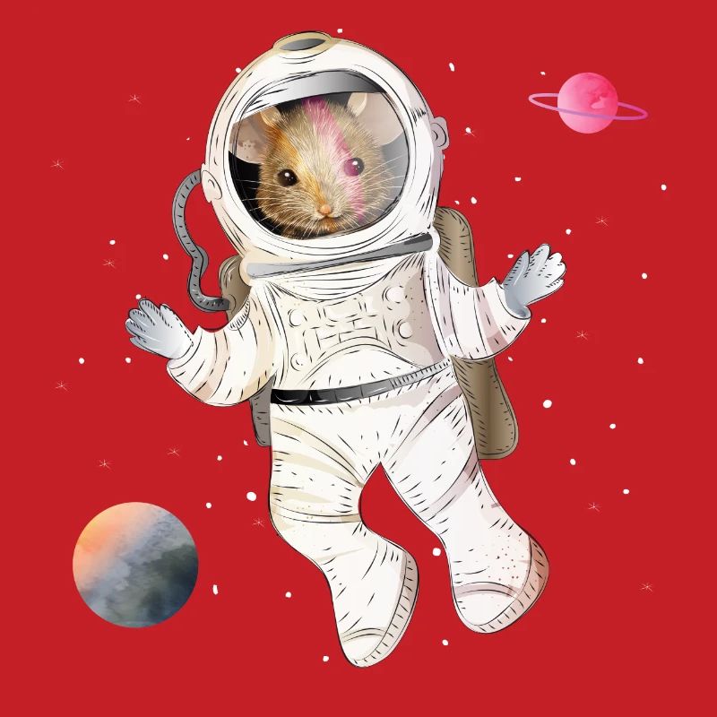 Astronauts mouse in space with planets