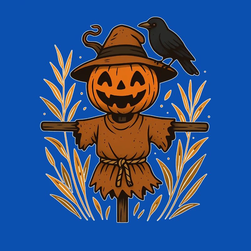 Pumpkin Ghost Scheuch with Raven