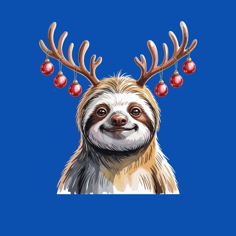 Faultier Mit Rentiergeweih Und Weihnachtskugeln