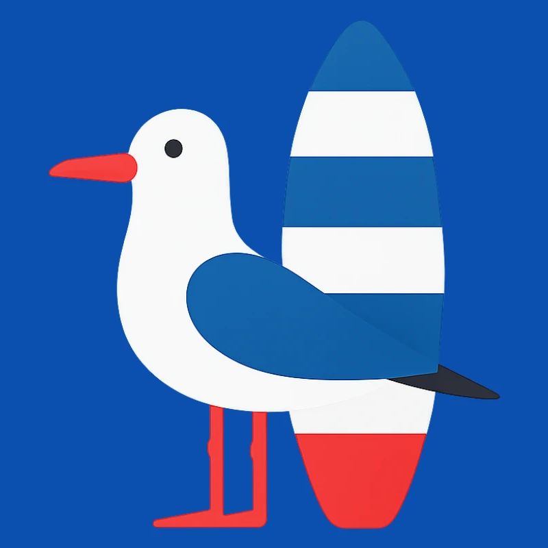 Möwe mit Surfbrett