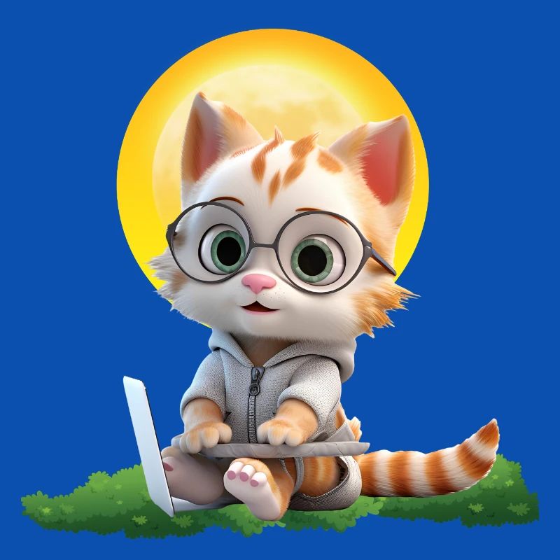 Smart Cat Sun Coder : Impression d’art pour ordinateur portable chaton