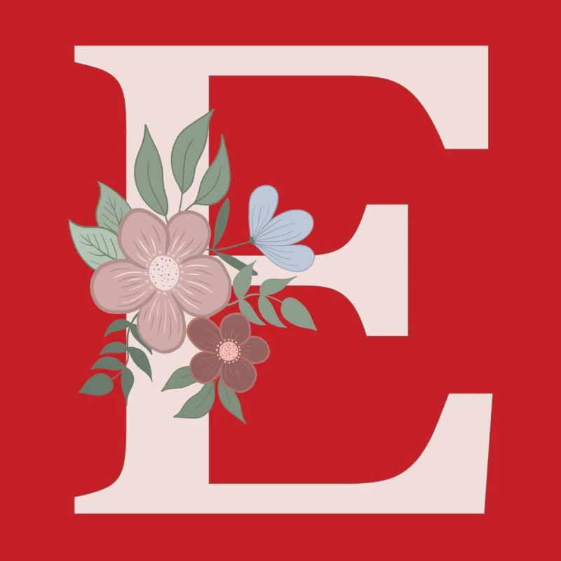 Lettre E avec fleur rose
