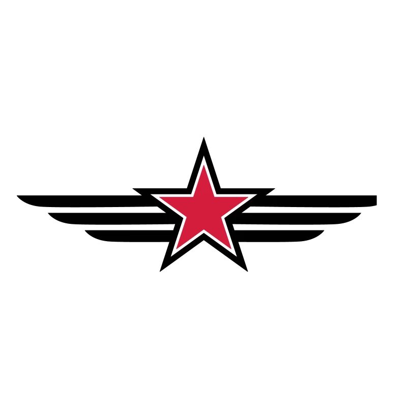 sharp red star black outline with 'wings'