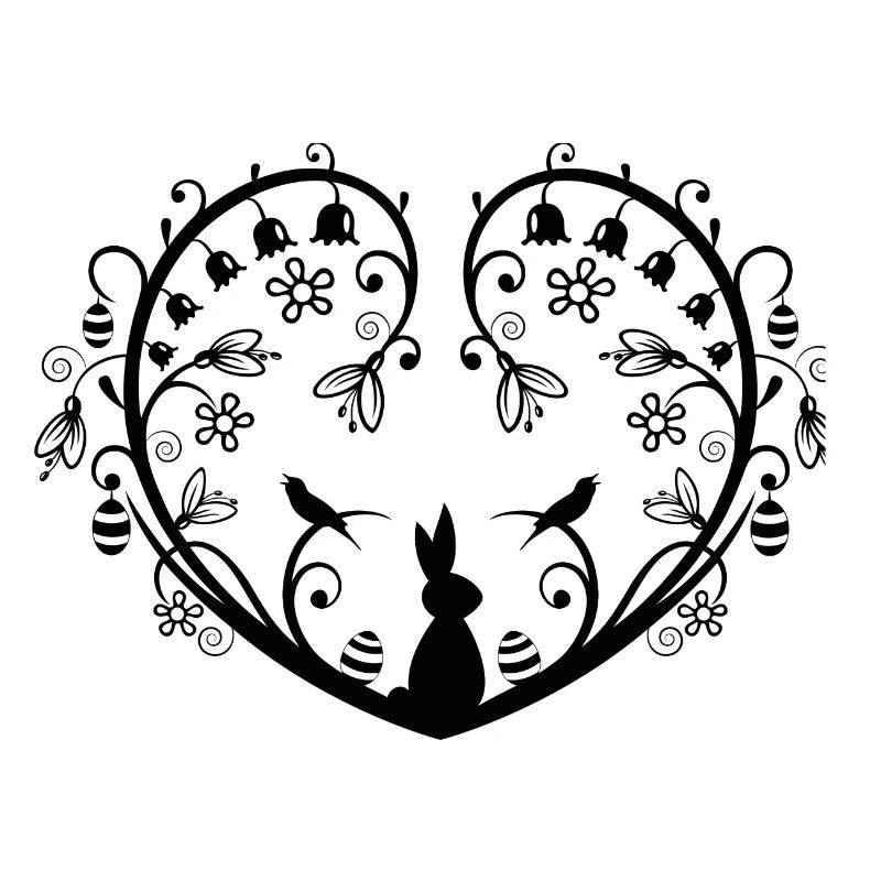 Heart with Easter bunny, snowdrops and easter eggs
