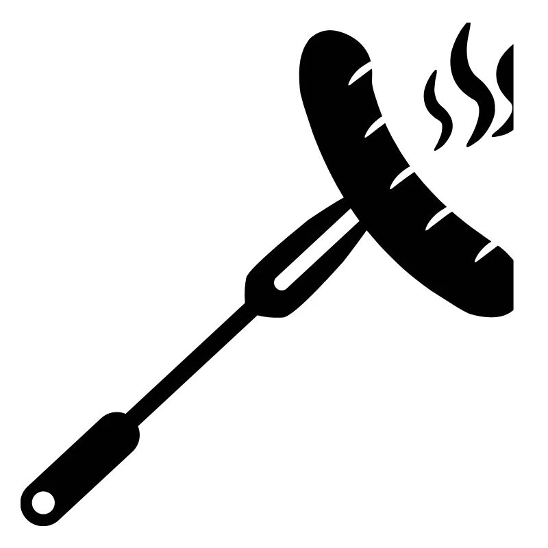 Sausage, bratwurst on a fork for BBQ