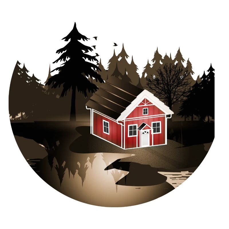 petite maison suédoise à l'orée de la forêt en sépia
