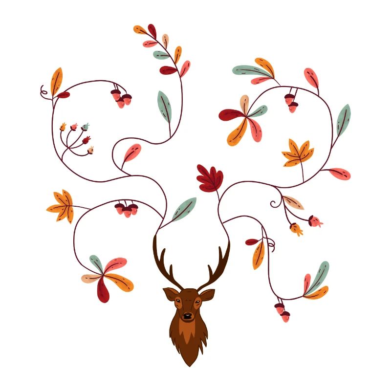 Hirsch im Herbst Geschenkidee Geweih mit Blättern