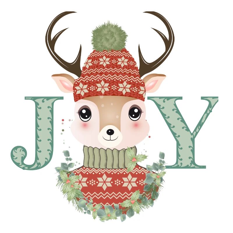 cerf mignon avec pull et bonnet pompon Joy